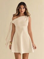 BAE Women'S Asymmetric Tie-Up Shoulder Black Bodycon Elegant A-Line Ruffle Hem Skirt Business Casual Woman