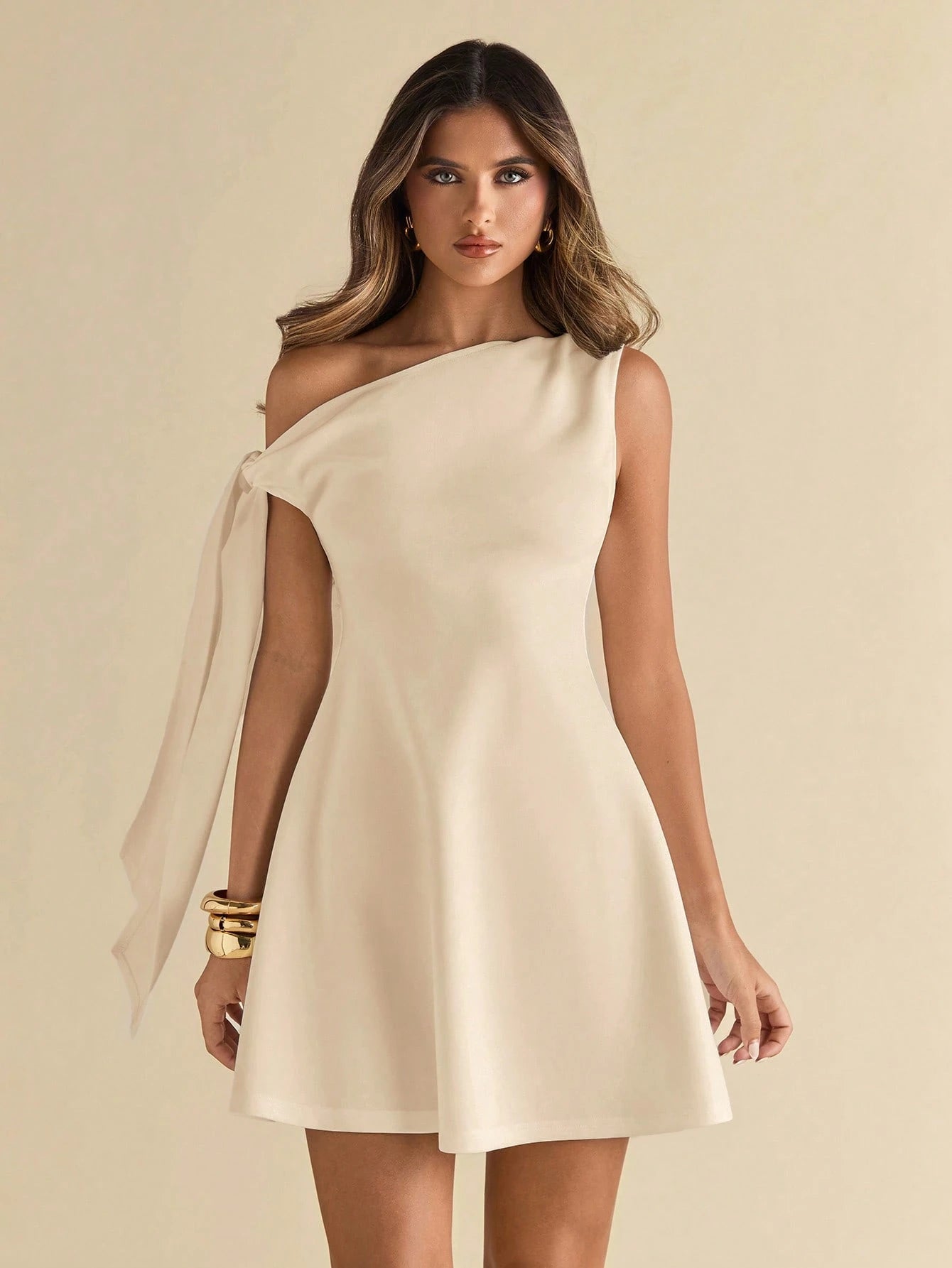 BAE Women'S Asymmetric Tie-Up Shoulder Black Bodycon Elegant A-Line Ruffle Hem Skirt Business Casual Woman