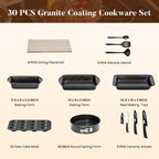 Kitchen Induction Cookware & Bakeware Set - 30 Piece Black Granite Cooking Pans Set, Non-Stick Pots and Pans Set