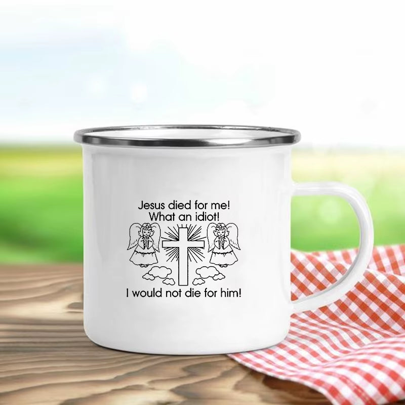 Jesus Is God Print Enamel Mugs Christian Creative Coffee Cups Drink Dessert Breakfast Milk Cup Vintage Mug Handle Drinkware Gift