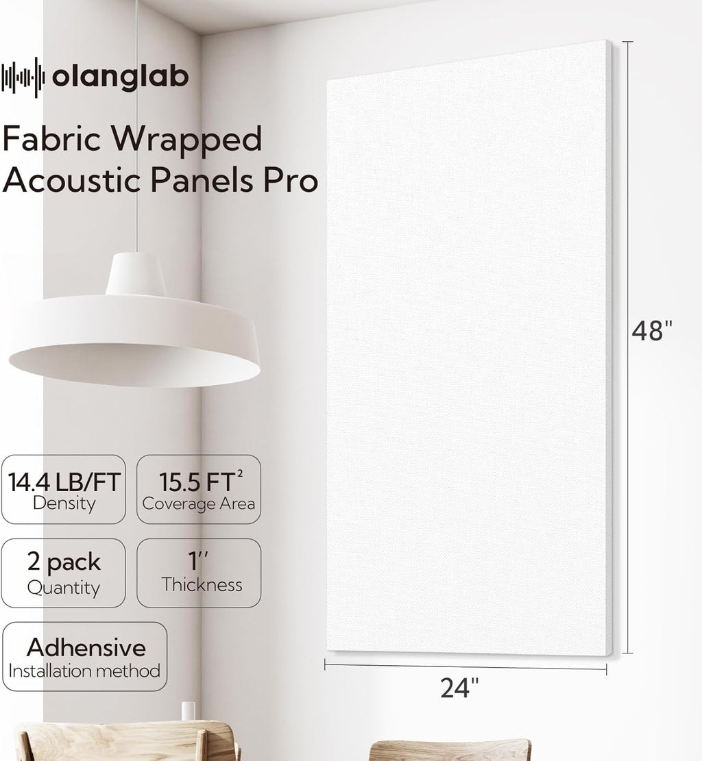 Acoustic Panels 2 Pack, 48''X24'' Large Sound Panels, Fabric Wrapped Sound Proof Foam Panels for Walls, Sound Absorbing Panels for Recording Studio Acoustical Treatments (White)