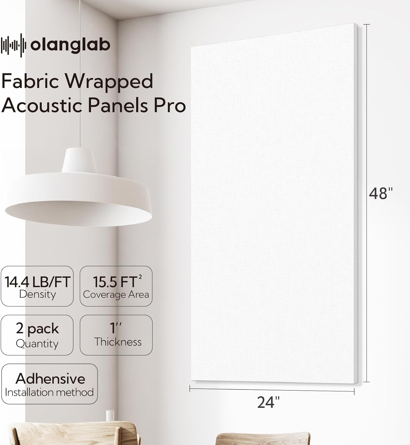 Acoustic Panels 2 Pack, 48''X24'' Large Sound Panels, Fabric Wrapped Sound Proof Foam Panels for Walls, Sound Absorbing Panels for Recording Studio Acoustical Treatments (White)
