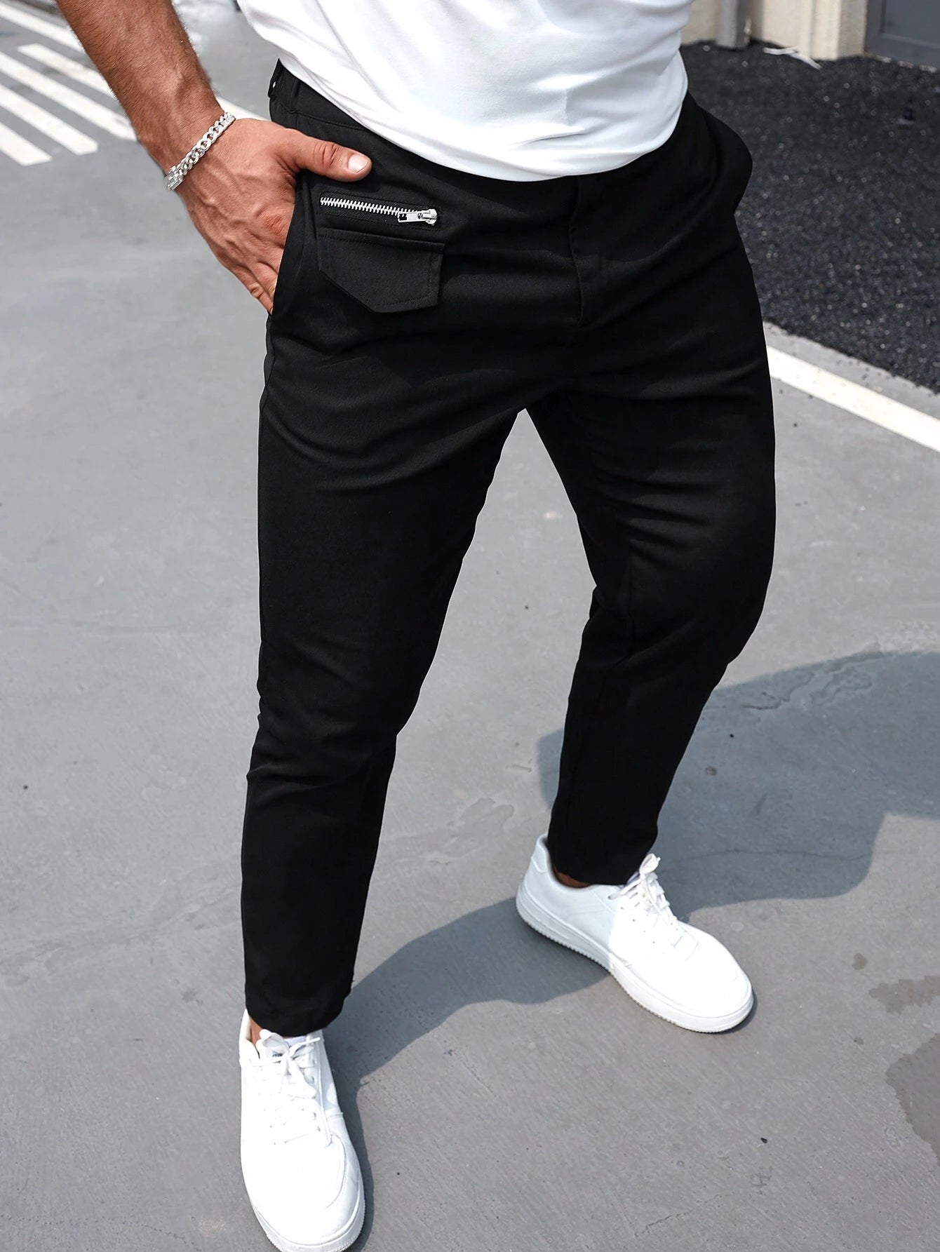 Manfinity Homme Men'S Casual Solid Color Tapered Suit Pants