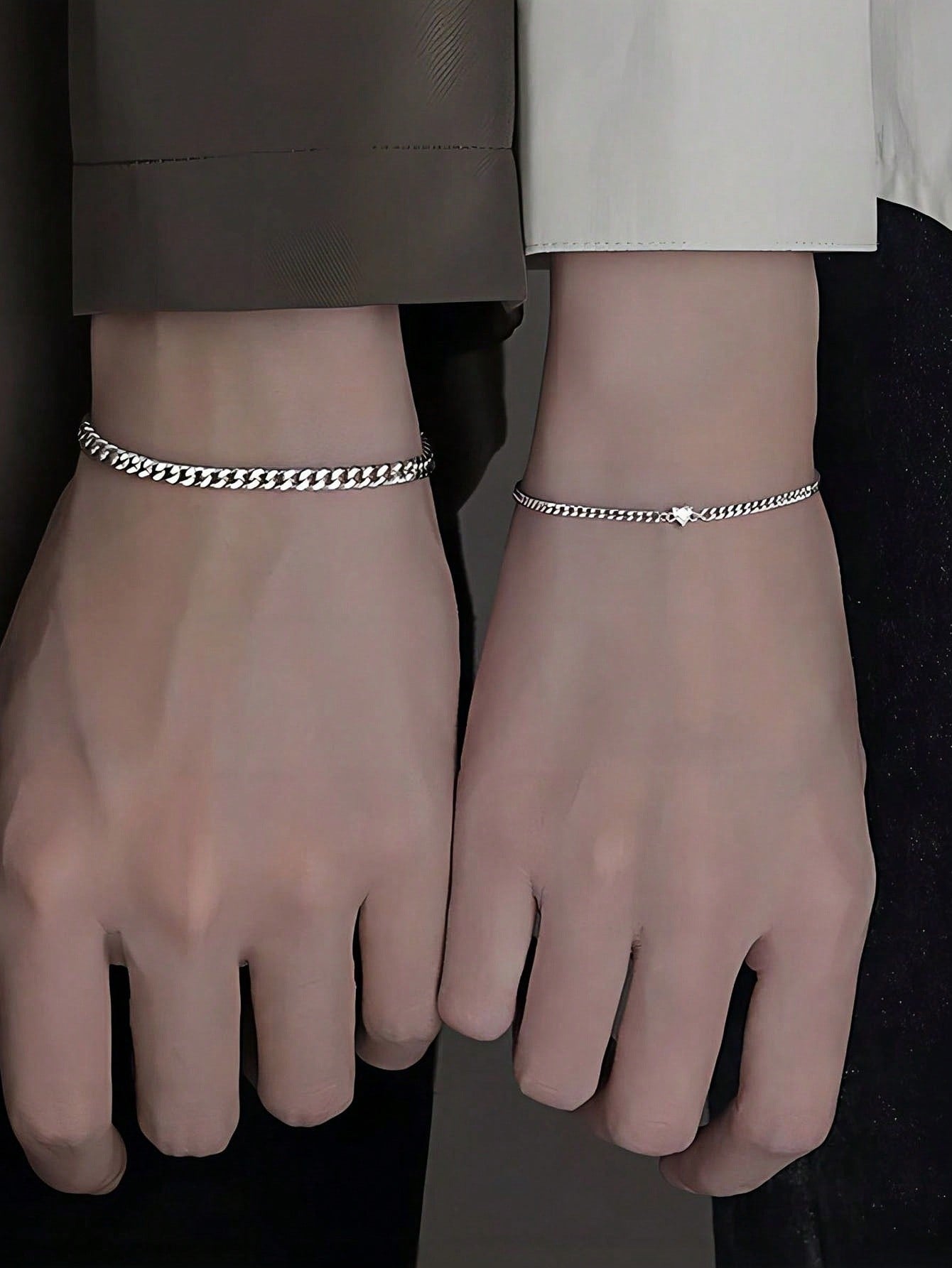 2Pcs/Set Stainless Steel Couples Heart-Shaped Bracelet, Fashionable Design Valentines