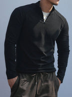 DAZY Men'S Solid Color Stand Collar Zipper Long Sleeve Slim Fit Sports T-Shirt, Autumn, Fall