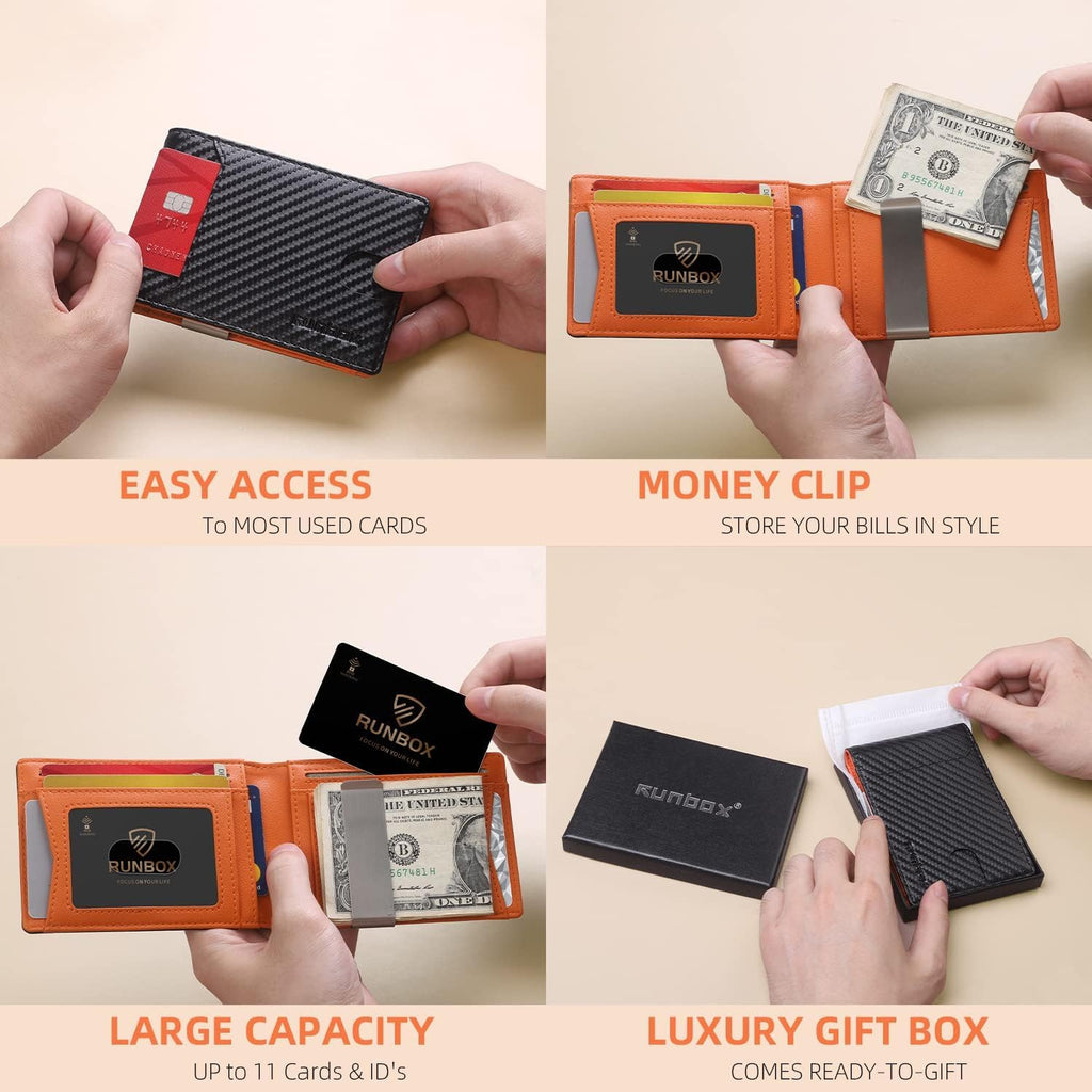 Slim Wallets for Men - Leather Money Clip Mens Wallet - RFID Blocking Front Pocket Bifold Wallet - Thin Credit Card Holder with Gift Box