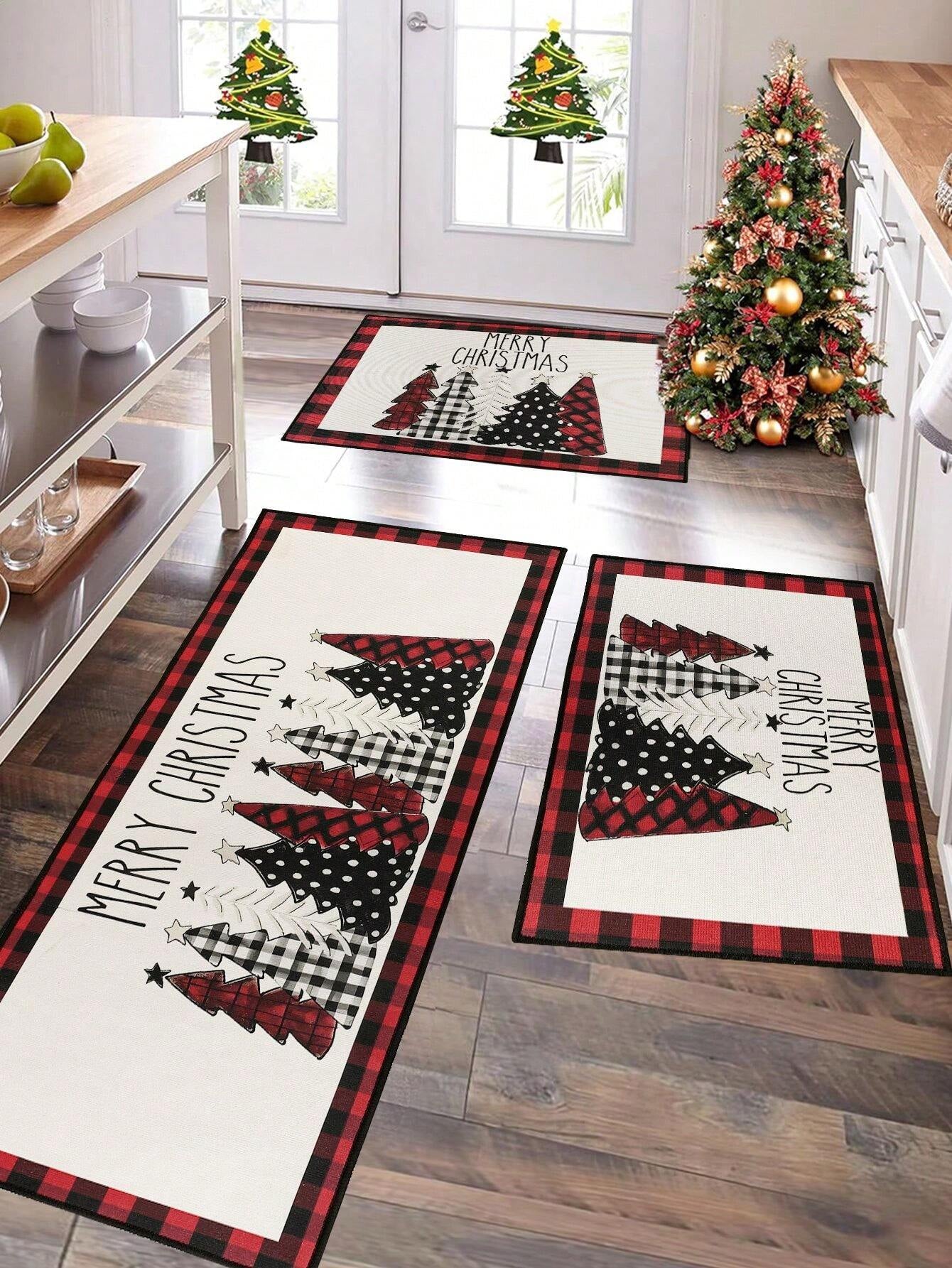 Christmas Kitchen Mat, Merry Christmas Elk Winter Snowflake Red Buffalo Check Plaid Non Slip Thick Kitchen Rugs and Mats for Floor Comfort Standing Mats for Kitchen, Sink, Office, Laundry, Christmas Decor Home Decor 2024 Happy New Year 2025 Gifts,Christmas