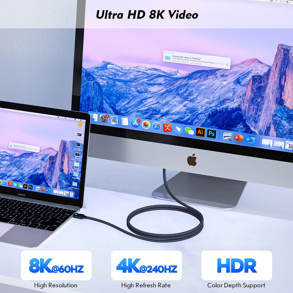 Thunderbolt 4 Cable, 6.6FT Long USB C Data Cord, Support 40Gbps/240W Fast Charging/8K Display for USB4, Thunderbolt 3 Cable, Flexible 6.6Foot USBC to USB C Woven Cables for Iphone 16/15, Macbook, Ipad