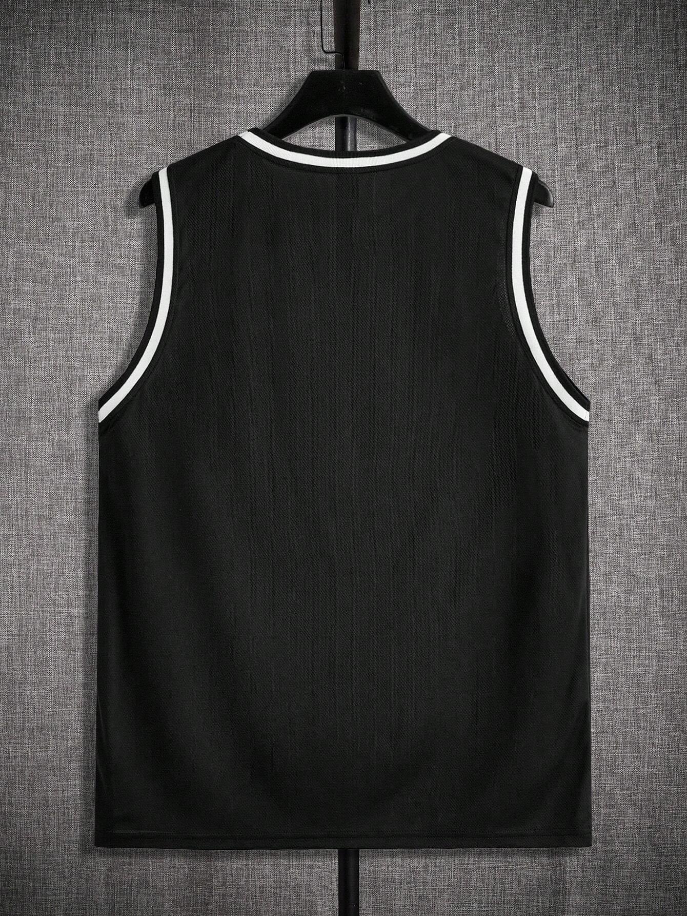 Manfinity ZONE917 Knit Mesh Letter Print Men'S Sleeveless Jersey Tank Top, Summer