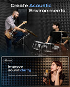 12 Pack Pyramid Sound Proof Foam Panels with Self-Adhesive, 12" X 12" X 2" Acoustic Foam Panels of High Density, Soundproof Wall Panels Fast Expand, Sound Absorption and Decoration (Black)