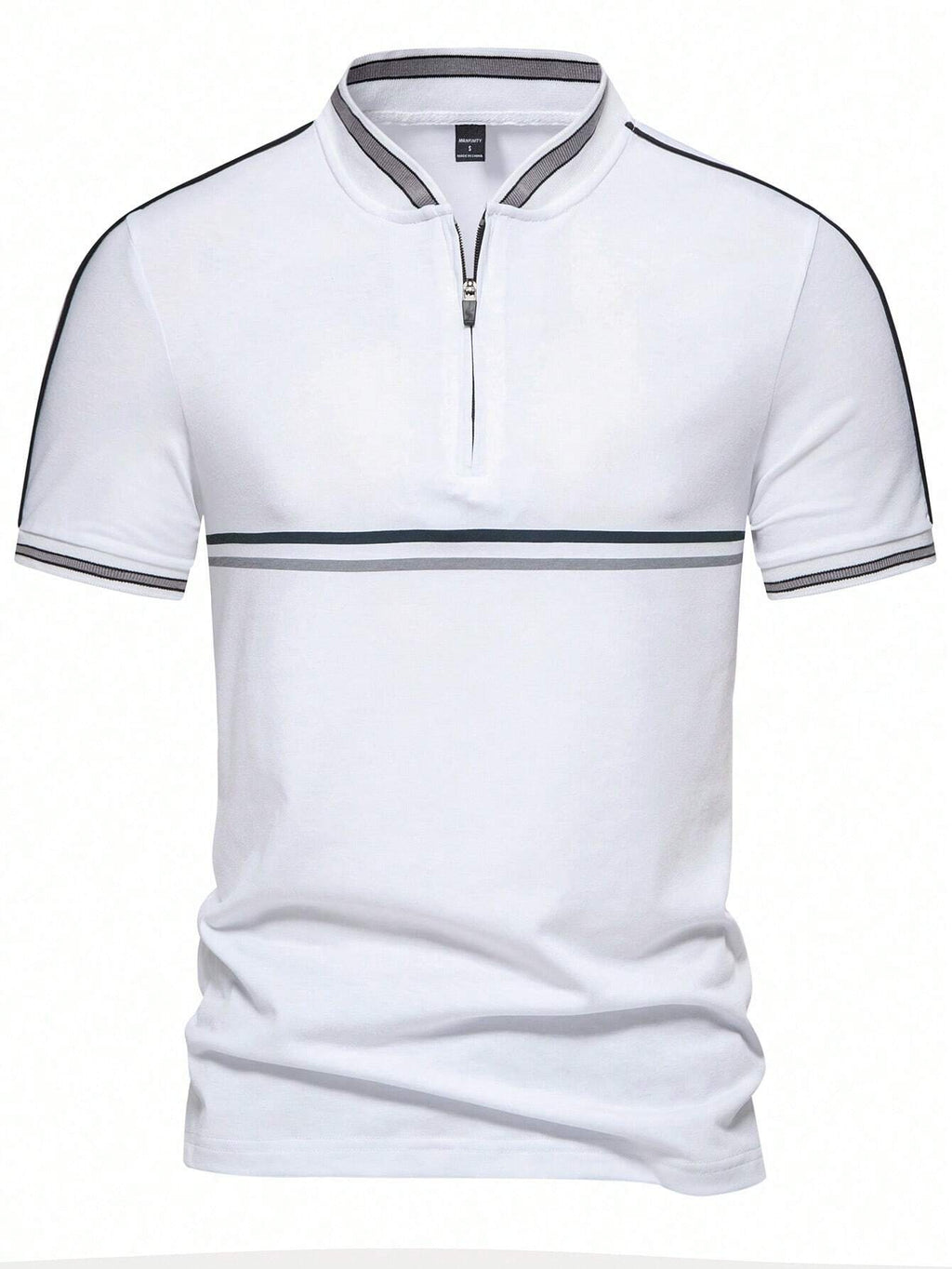 Manfinity Mode Men Simple Zip Work Business Casual Polo Shirt with Stripes Embellishment, for Husband, for Golf