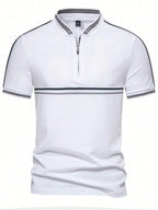 Manfinity Mode Men Simple Zip Work Business Casual Polo Shirt with Stripes Embellishment, for Husband, for Golf