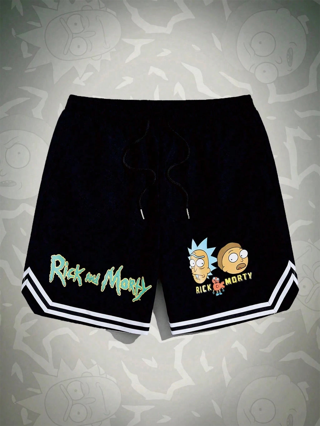 ROMWE MEN Rick and Morty | ROMWE Men Cartoon & Letter Graphic Striped Trim Drawstring Waist Basketball Shorts, School