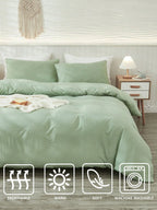 3Pcs Plain Green Duvet Cover Set, Boho Farmhouse Bedding Decor, Soft Microfiber Comforter Cover for Boys & Girls (1 Duvet Cover + 2 Pillowcases No Insert), School Dorm Essentials, Cozy Aesthetic,