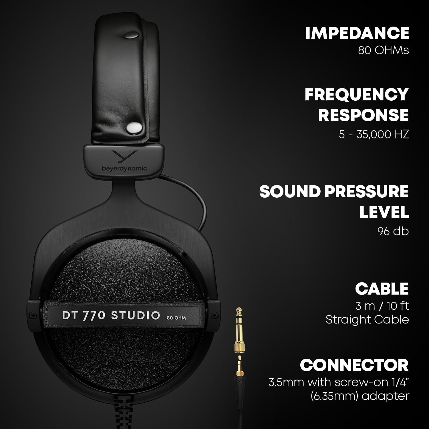 DT 770 Pro Studio Headphones - Over-Ear, Closed-Back, Professional Design for Recording and Monitoring (80 Ohm, Grey)