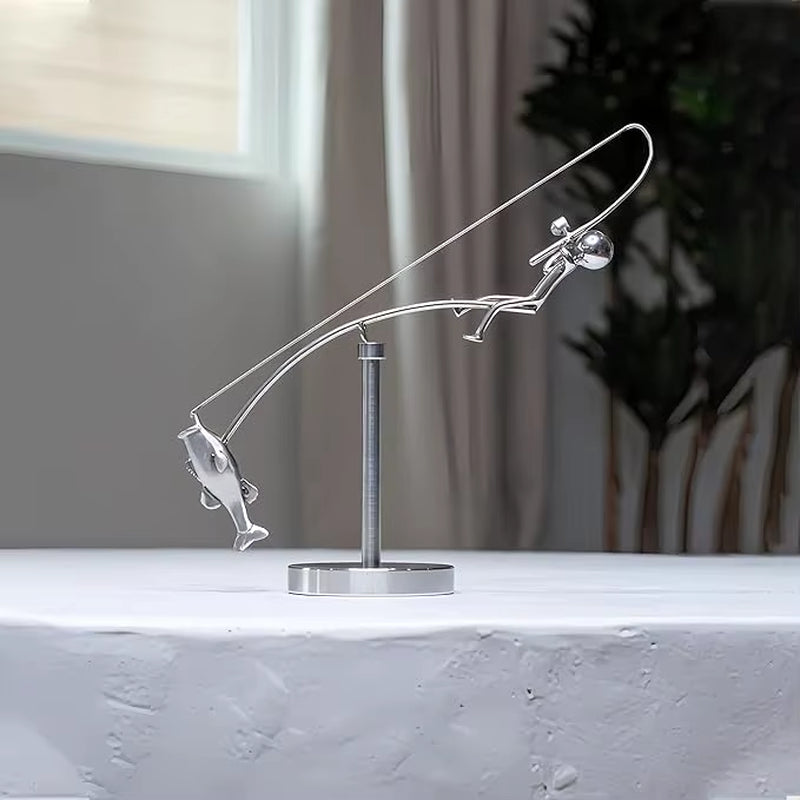 The Fisherman Balancing Sculpture for Angler Lovers Metal Fishing Statue Sculpture Handicraft Ornament for Home Desktop Decor