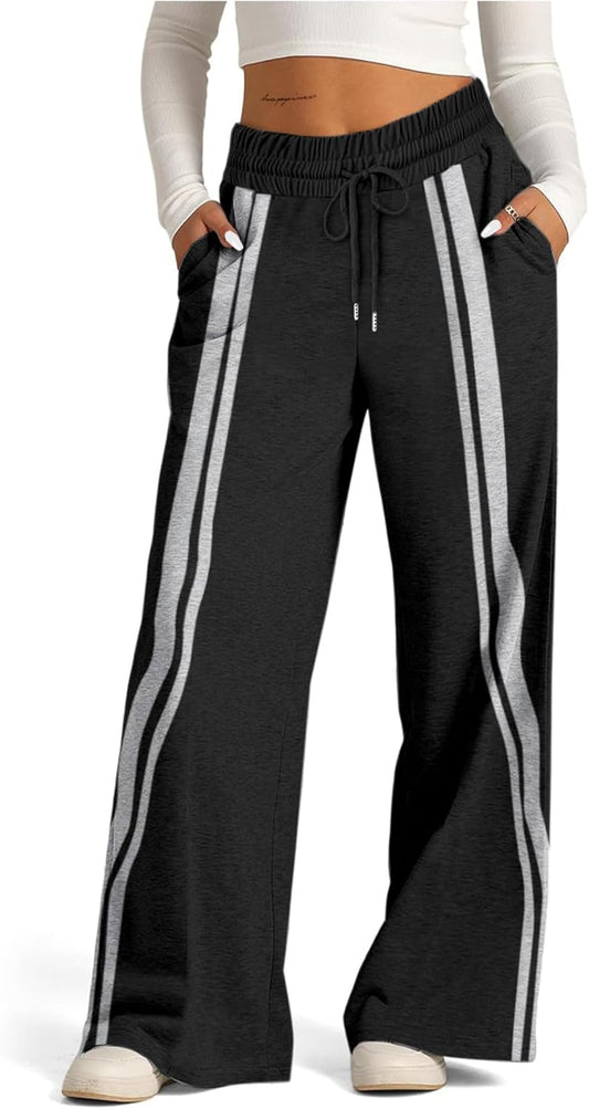 Wide Leg Sweatpants Women Drawstring High Waisted Pants with Pockets Jogger
