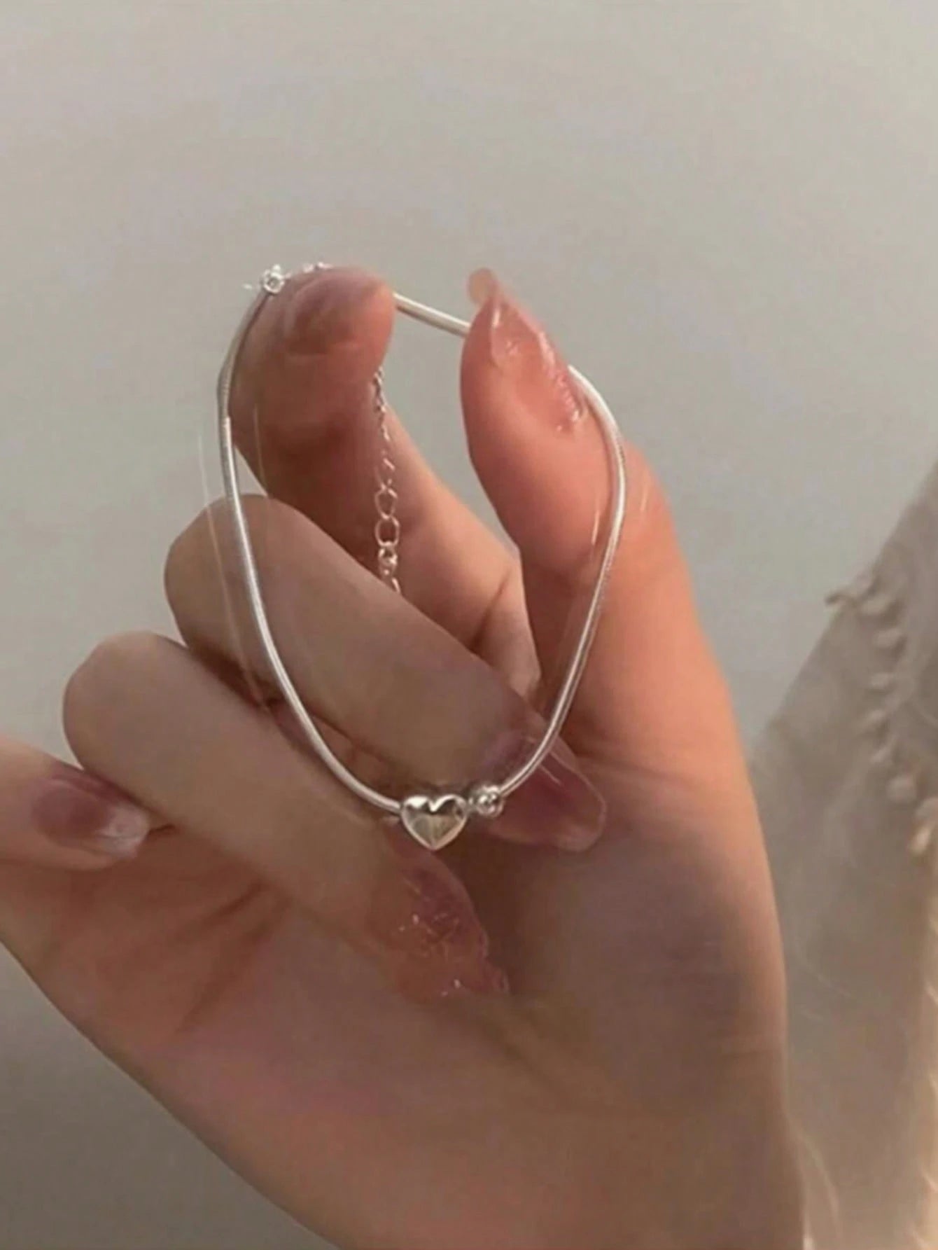 1Pc Elegant Stainless Steel Silver Color Non-Fading Heart Shaped Pendant Bracelet, Perfect Choice for Valentine'S Day, Anniversary, Daily Fashion Wear, Suitable for Daily Life and Holiday Gifts Valentines,Mom,Mother,Mother'S Day,Gift