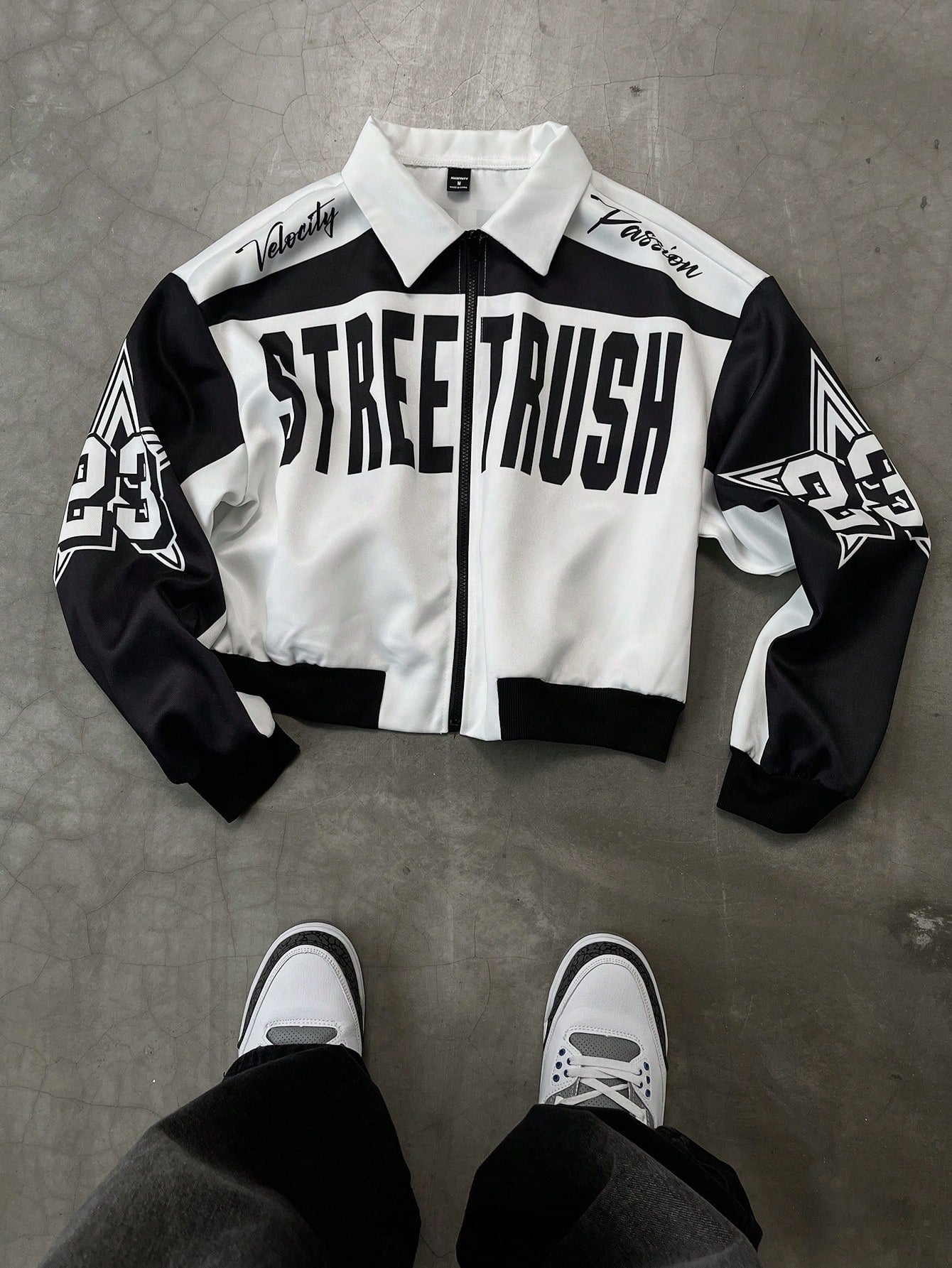 PAVTROS Manfinity Streetrush Men Colorblock Letter Print Short Bomber Jacket, Y2K Zip up Graphic Street Wear,Hip-Hop Street,Boy Friend Gifts, Fall