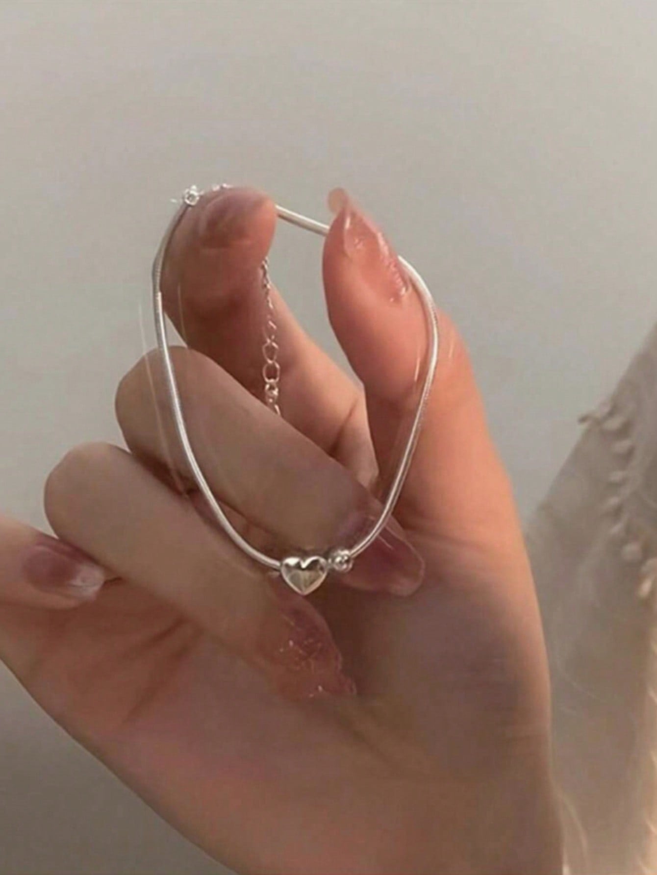 1Pc Elegant Stainless Steel Silver Color Non-Fading Heart Shaped Pendant Bracelet, Perfect Choice for Valentine'S Day, Anniversary, Daily Fashion Wear, Suitable for Daily Life and Holiday Gifts Valentines,Mom,Mother,Mother'S Day,Gift