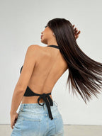 PETITE Ladies Solid Color Sleeveless Backless Neck-Hanging Summer Top