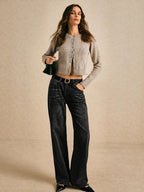 PoéSelle Autumn and Winter Women'S Khaki round Neck Long Sleeve Single-Breasted Casual Short Wool Knit Thick Cardigan, Short Jumper, Cute Jumper, Fall Women Clothes, Going Out Tops, Business Casual Woman, Fall Sweaters, Office Attire, Basic Sweaters,Knitted Sweater