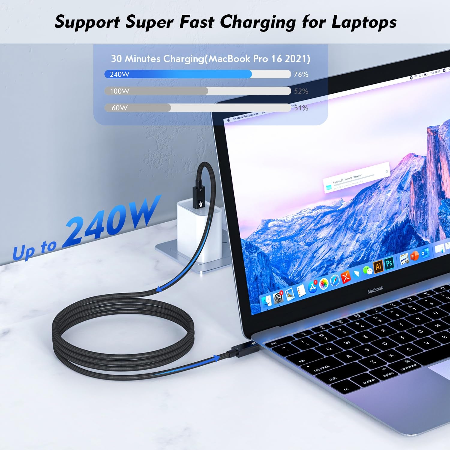 Thunderbolt 4 Cable, 6.6FT Long USB C Data Cord, Support 40Gbps/240W Fast Charging/8K Display for USB4, Thunderbolt 3 Cable, Flexible 6.6Foot USBC to USB C Woven Cables for Iphone 16/15, Macbook, Ipad