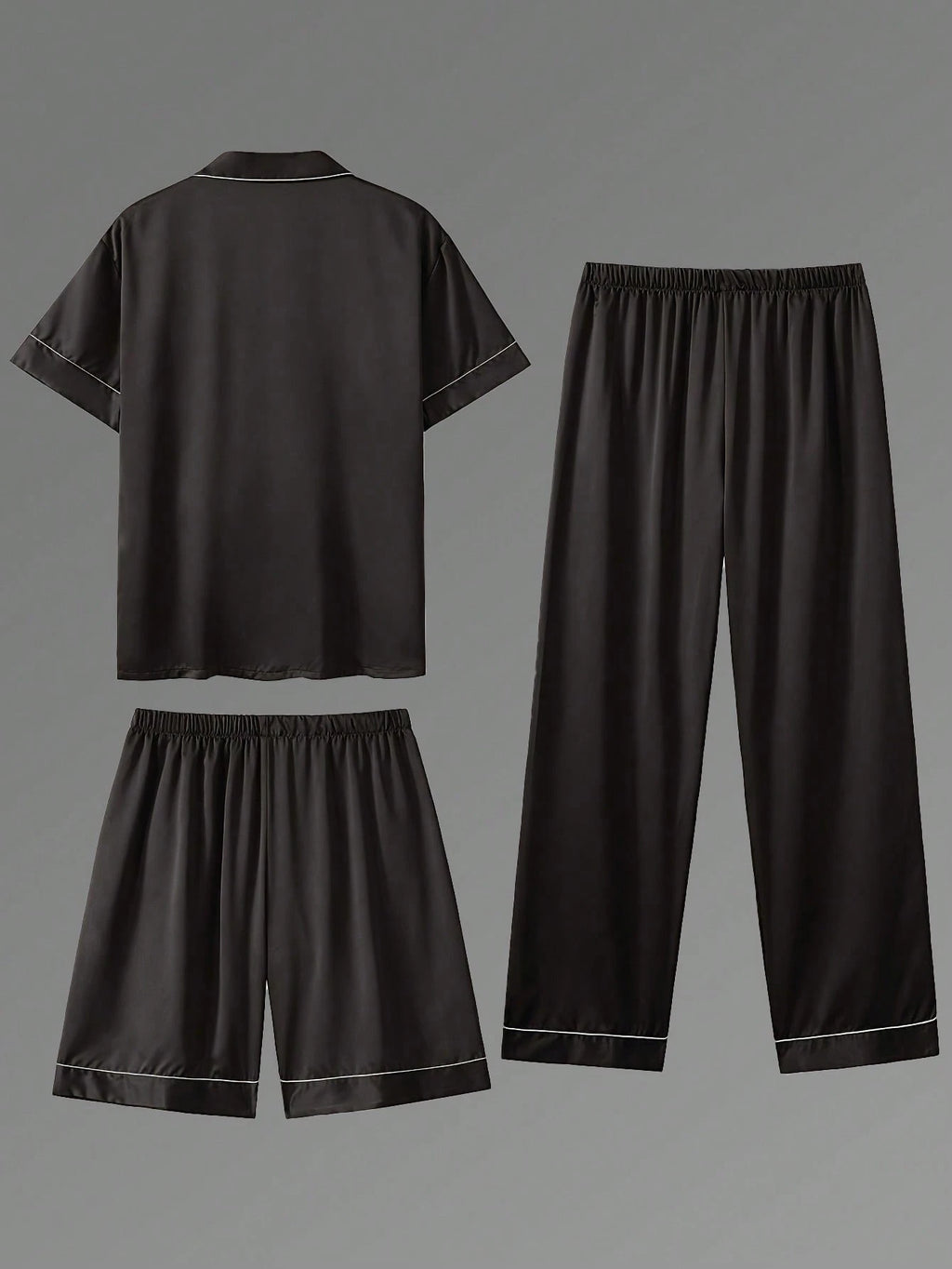 3Pcs Casual Men'S Short Sleeve T-Shirt, Shorts & Pants 3 Pieces Pajama Set