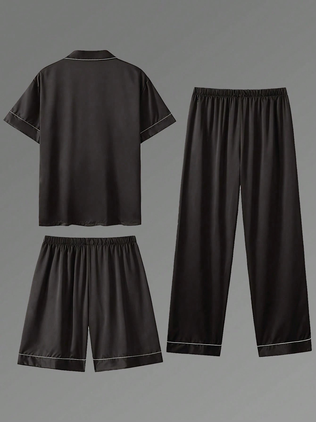 3Pcs Casual Men'S Short Sleeve T-Shirt, Shorts & Pants 3 Pieces Pajama Set