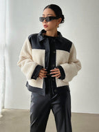 DAZY Women'S Autumn/Winter Patchwork Sherpa Casual Single-Breasted Jacket