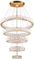 LED Big Crystal Chandeliers Modern 5 Rings Pendant Light Adjustable Ceiling Light for Bedroom Dinning Room Kitchen (Multicolor,Control by Switch)
