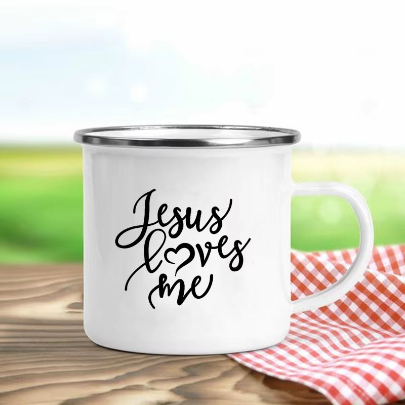 Jesus Is God Print Enamel Mugs Christian Creative Coffee Cups Drink Dessert Breakfast Milk Cup Vintage Mug Handle Drinkware Gift