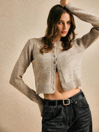 PoéSelle Autumn and Winter Women'S Khaki round Neck Long Sleeve Single-Breasted Casual Short Wool Knit Thick Cardigan, Short Jumper, Cute Jumper, Fall Women Clothes, Going Out Tops, Business Casual Woman, Fall Sweaters, Office Attire, Basic Sweaters,Knitted Sweater