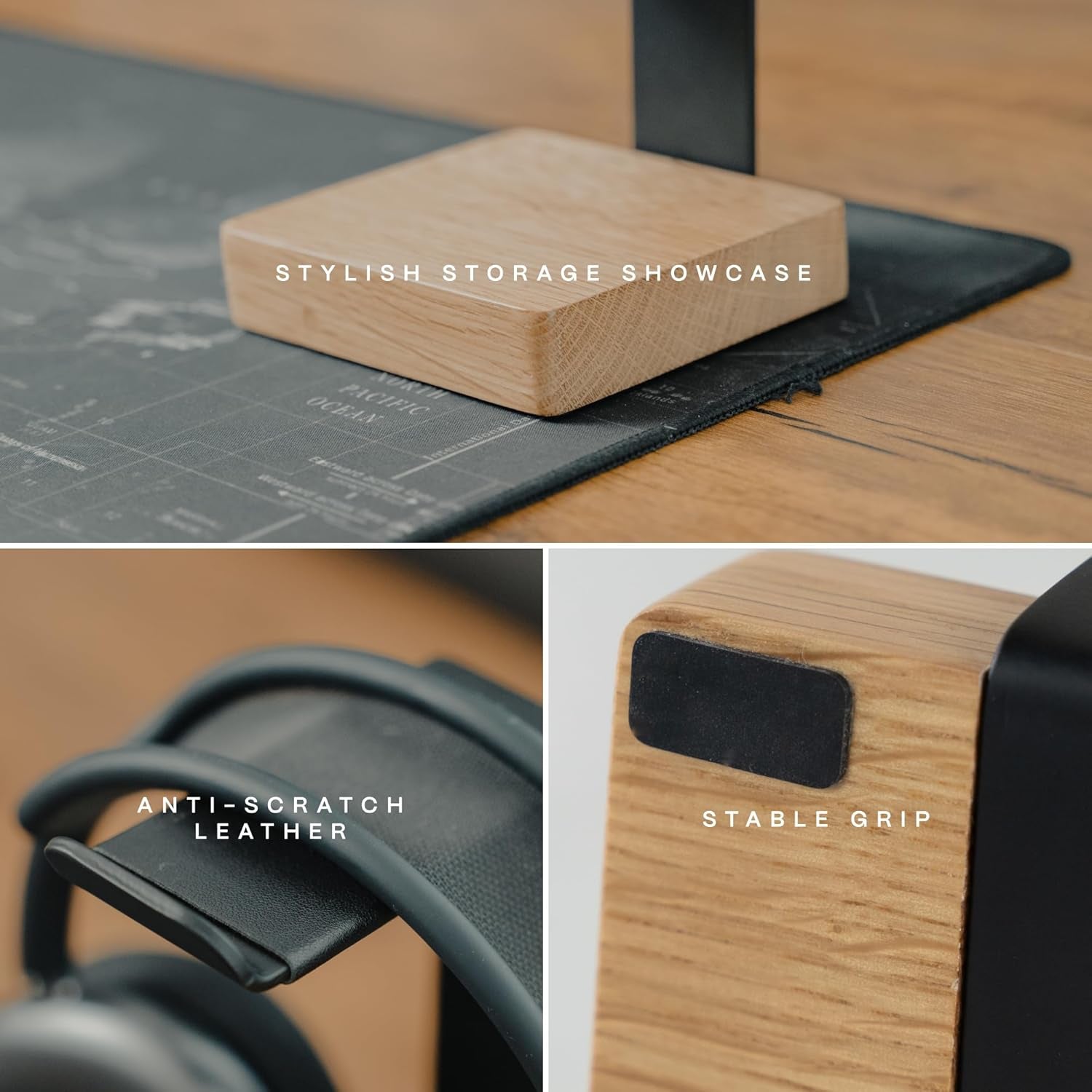 Universal Headphone Stand for Desk, Solid Wood Gaming Headset Stand, Heavy Duty Wooden Headphones Holder, Compatible with Airpods Max and More