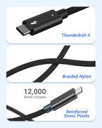 Thunderbolt 4 Cable, 6.6FT Long USB C Data Cord, Support 40Gbps/240W Fast Charging/8K Display for USB4, Thunderbolt 3 Cable, Flexible 6.6Foot USBC to USB C Woven Cables for Iphone 16/15, Macbook, Ipad