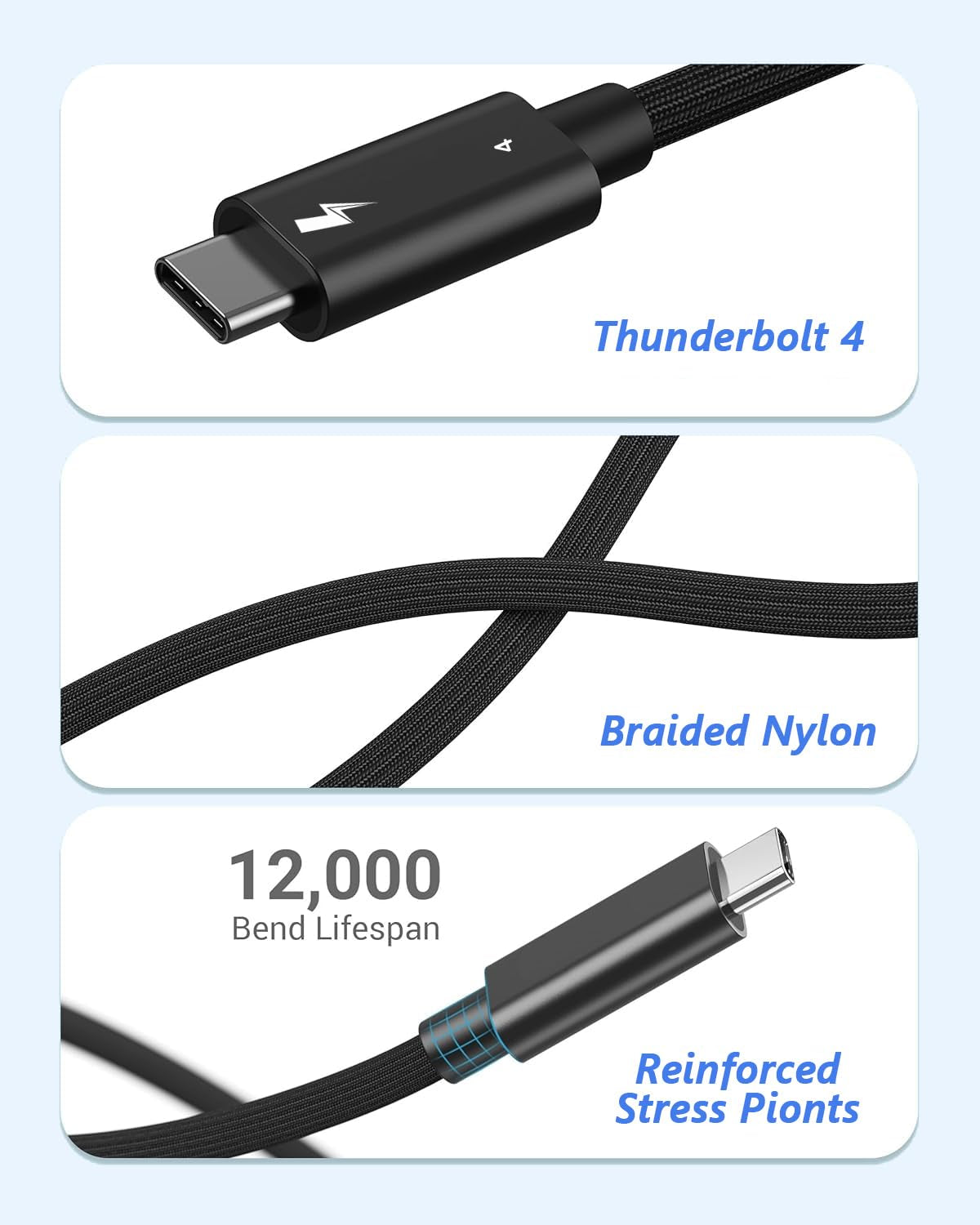 Thunderbolt 4 Cable, 6.6FT Long USB C Data Cord, Support 40Gbps/240W Fast Charging/8K Display for USB4, Thunderbolt 3 Cable, Flexible 6.6Foot USBC to USB C Woven Cables for Iphone 16/15, Macbook, Ipad
