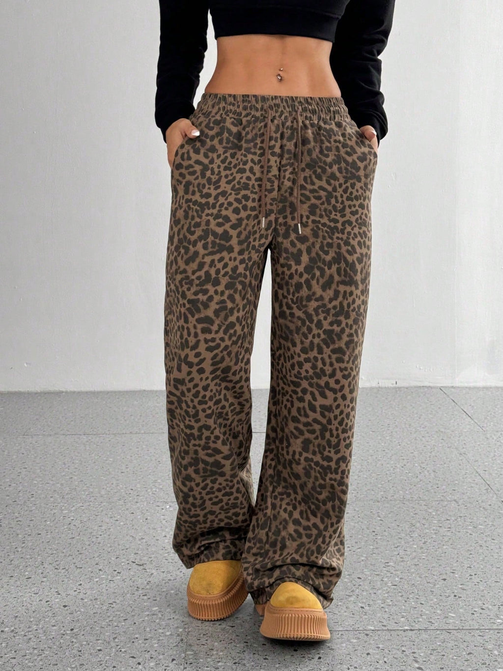 Women'S Leopard Print Casual Wide Leg Loose Slim Pants
