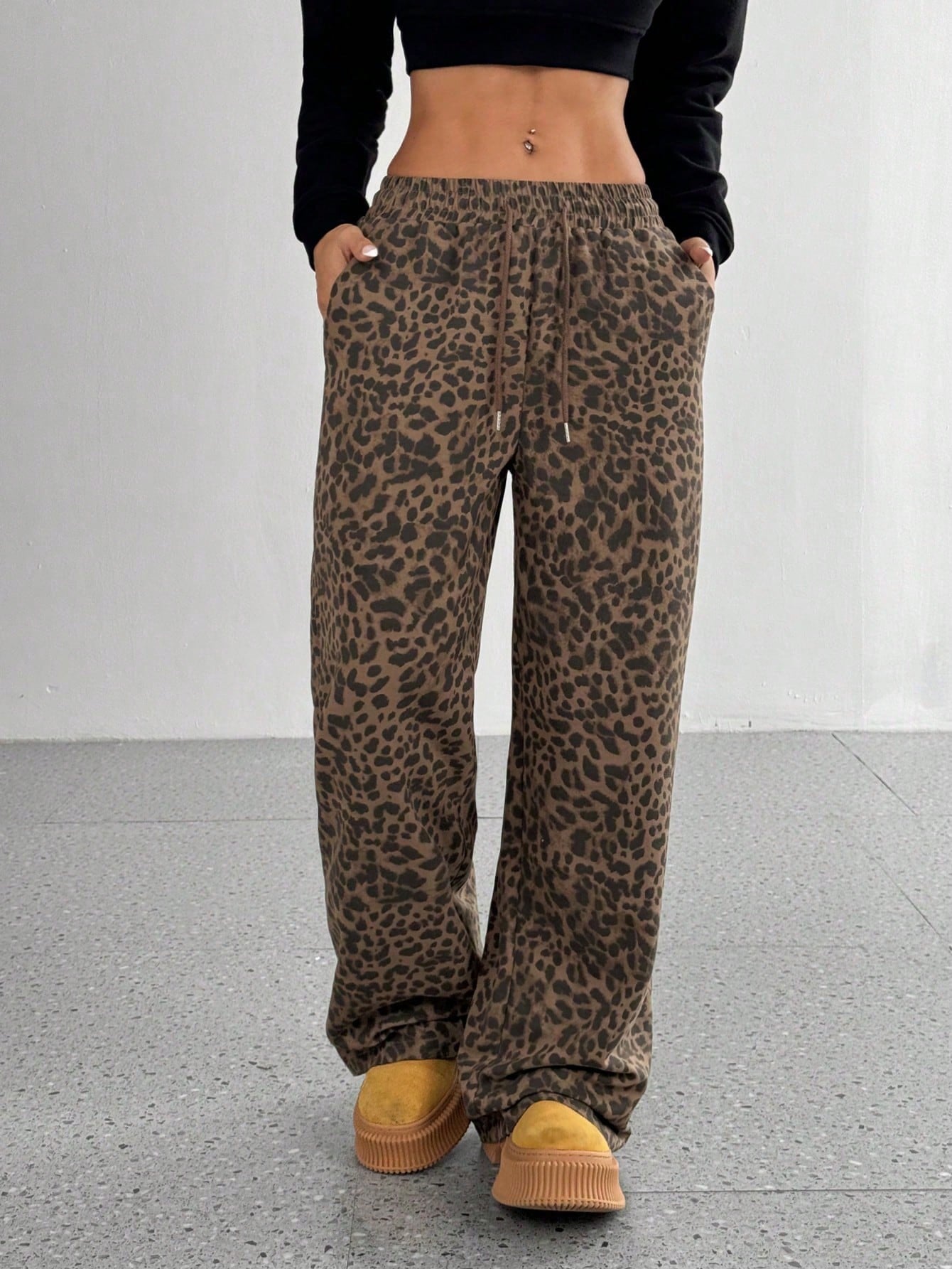 Women'S Leopard Print Casual Wide Leg Loose Slim Pants