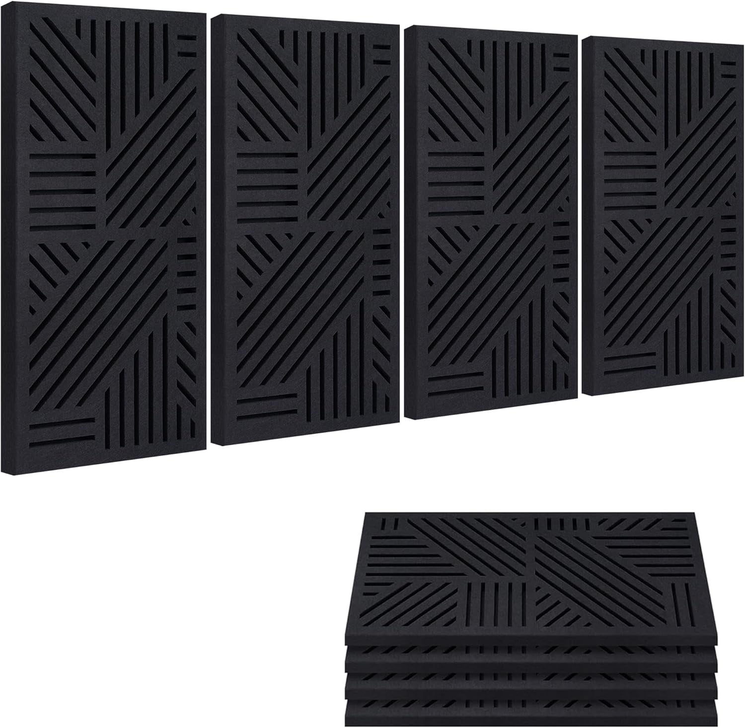 4 PACK Thickened Acoustic Panels, 23.6''X11.8'' Self-Adhesive Sound Absorbing Cavity Acoustic Wall Panels for Theater Studio Room Recording Room Gaming Room Meeting Rooms,Vortexcore Black