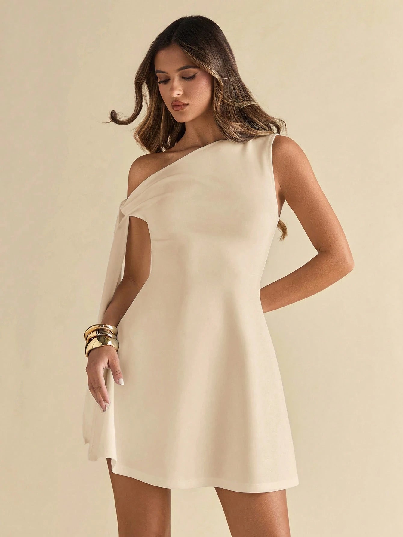 BAE Women'S Asymmetric Tie-Up Shoulder Black Bodycon Elegant A-Line Ruffle Hem Skirt Business Casual Woman