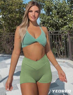 Scrunch Butt Workout Shorts Women 3.5" Seamless V Cross Waist Sport Gym Amplify Shorts