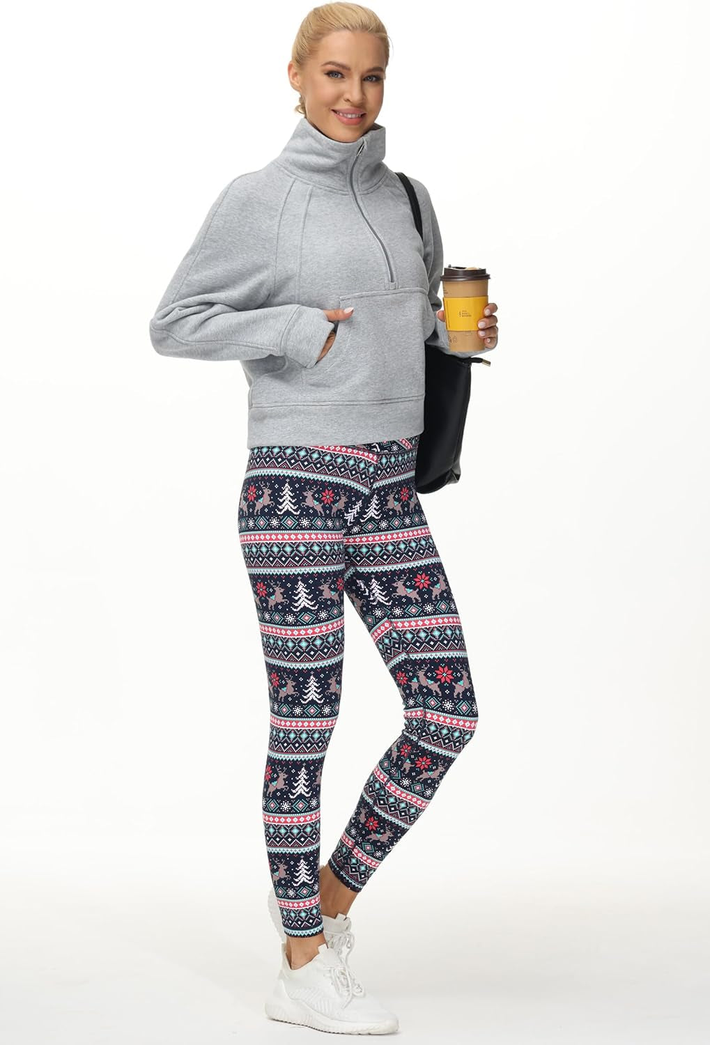 Womens' Half Zip Pullover Fleece Stand Collar Crop Sweatshirt with Pockets Thumb Hole