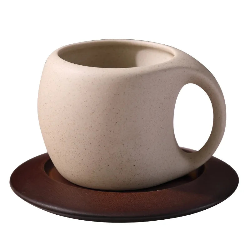 Ceramic Coffee Cup and Saucer Set Retro Latte American Coffee Cup Wooden Coasters Tea Cups Spoon Flower Cups.
