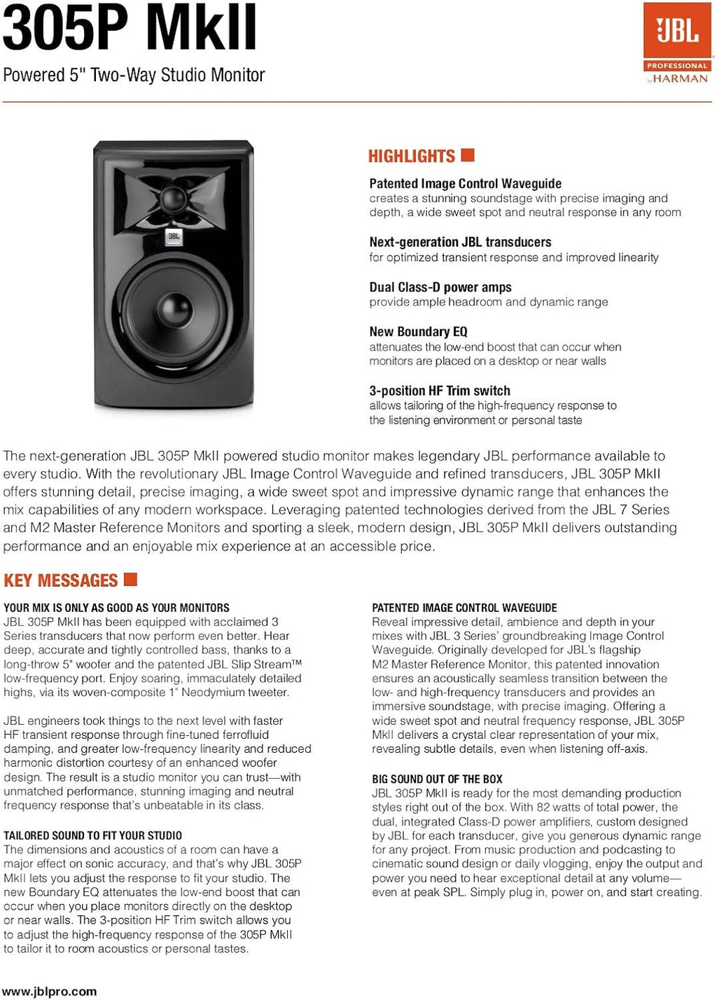 Professional 305Pmkii 5-Inch 2-Way Powered, Active Monitor Speaker for near Field Music Production, Studio Monitor, Desktop Computer, Hi-Fi Audio. Sold Individually, Black