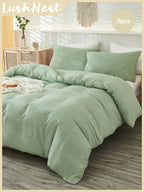 3Pcs Plain Green Duvet Cover Set, Boho Farmhouse Bedding Decor, Soft Microfiber Comforter Cover for Boys & Girls (1 Duvet Cover + 2 Pillowcases No Insert), School Dorm Essentials, Cozy Aesthetic,