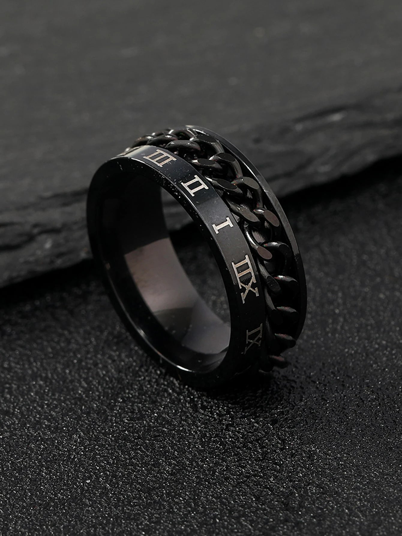 1Pc Men Roman Numeral Detail Chain Decor Ring, Stainless Steel Jewelry Goth Punk Jewelry for Jewelry Gift