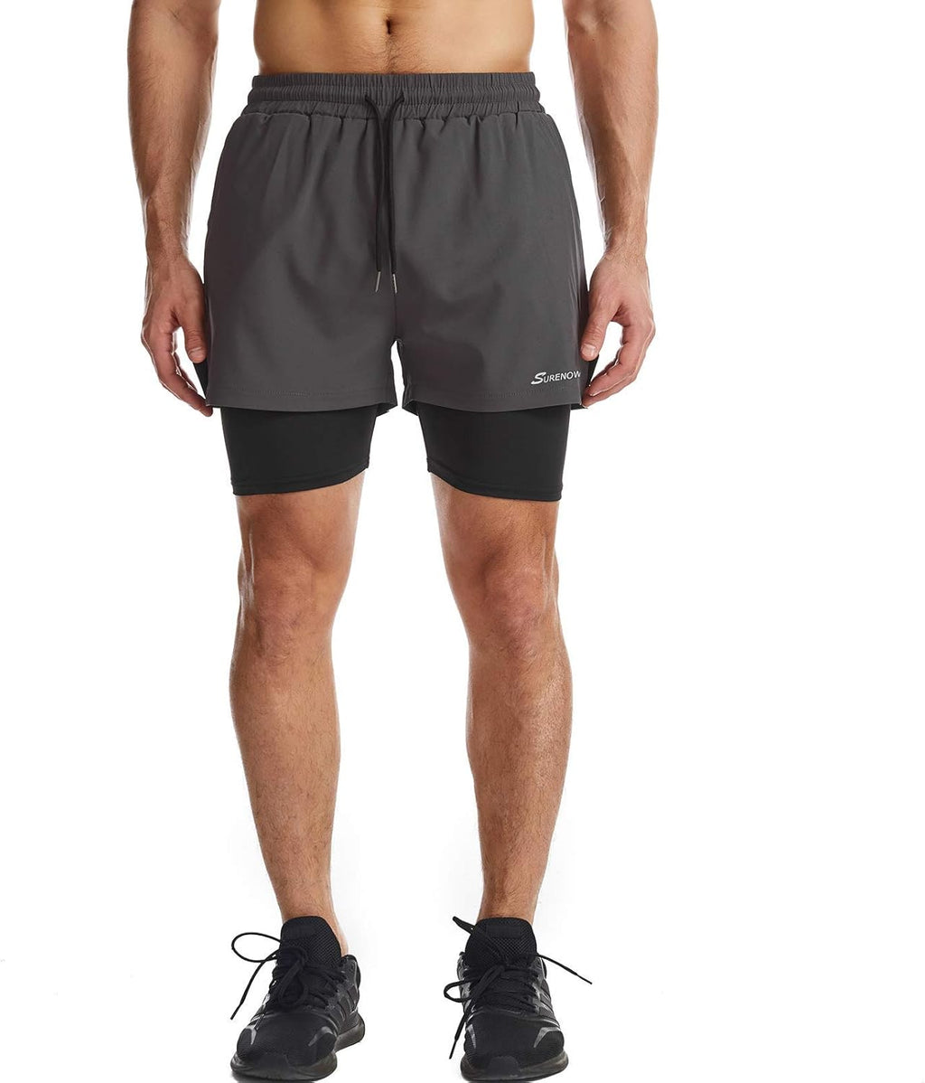 Mens 2 in 1 Running Shorts Quick Dry Athletic Shorts with Liner, Workout Shorts with Zip Pockets and Towel Loop