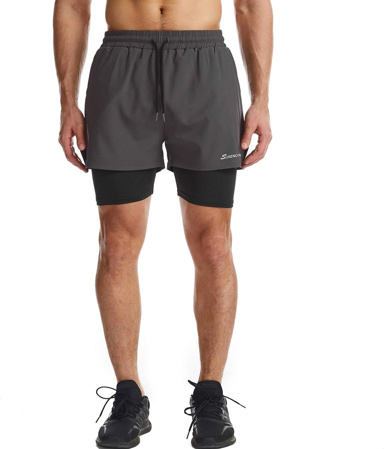 Mens 2 in 1 Running Shorts Quick Dry Athletic Shorts with Liner, Workout Shorts with Zip Pockets and Towel Loop