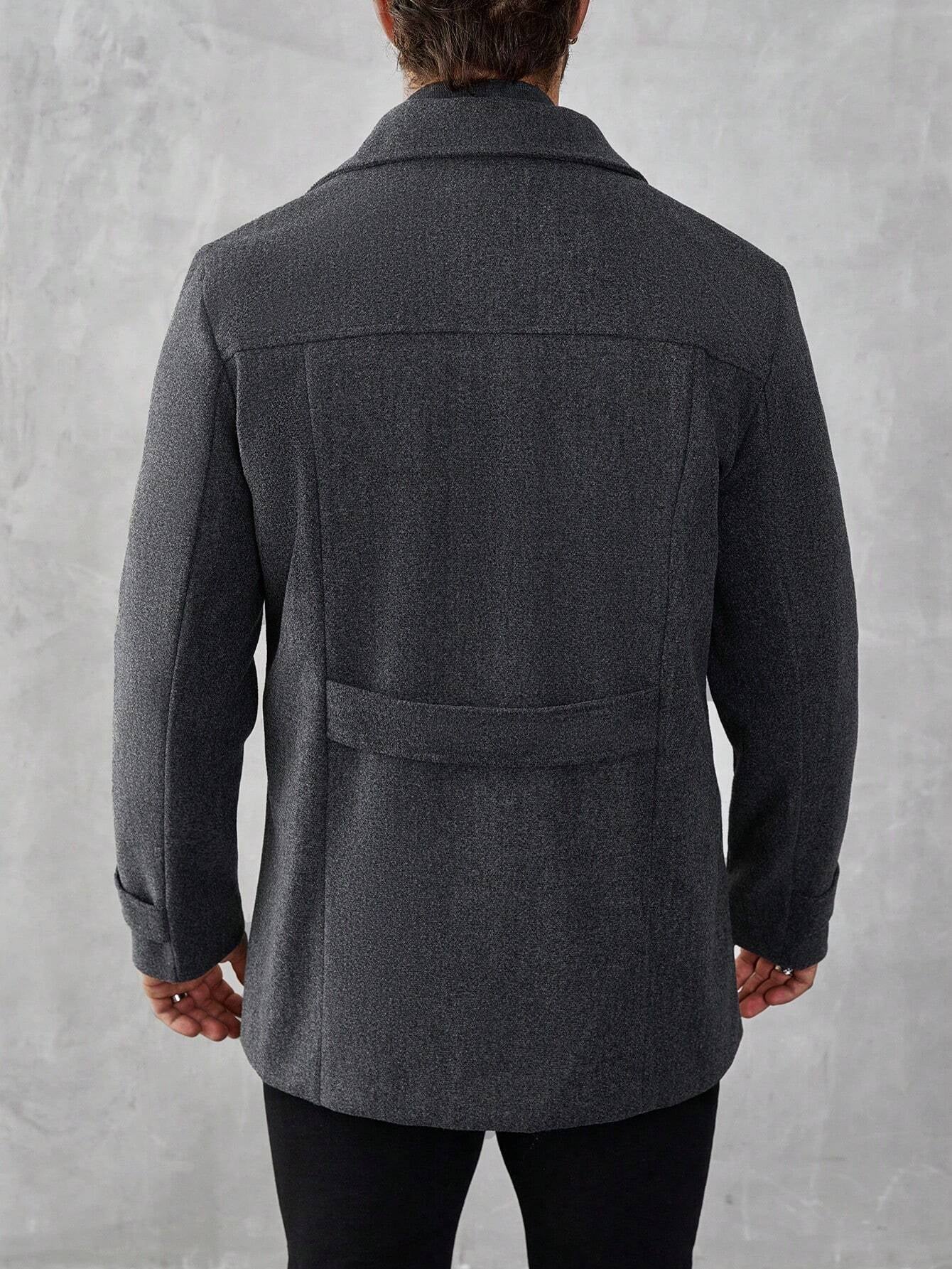 Manfinity Mode Men'S Solid Color Zip Front Casual Loose Autumn Going Out Casual Dark Grey Overcoat, for Friends, Husband, Boyfriend Gifts, Old Money Style