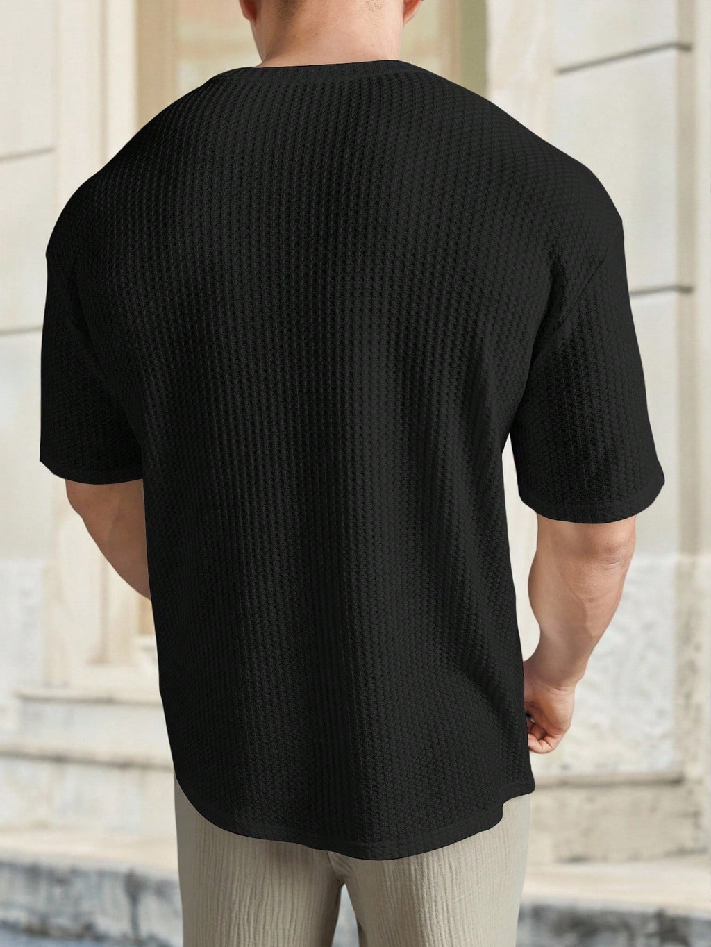 Manfinity BRENVOR Loose Fit Men Solid Waffle Knit round Neck Casual T-Shirt